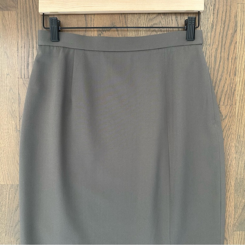 Vintage Designer High Waist Midi Wool Pencil Skirt in Dusty Grey Olive 8 / M - Picture 4 of 9